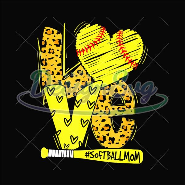 Love Softball Mom Leopard Heart Baseball PNG