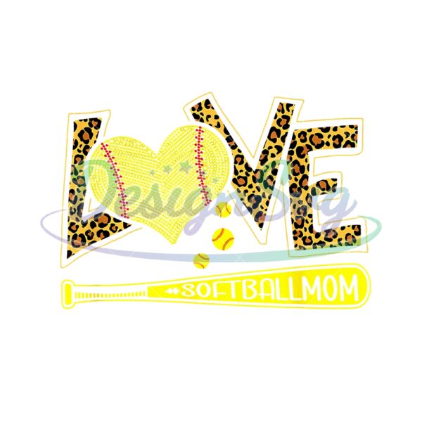 Love Softball Mom Leopard Print Baseball PNG