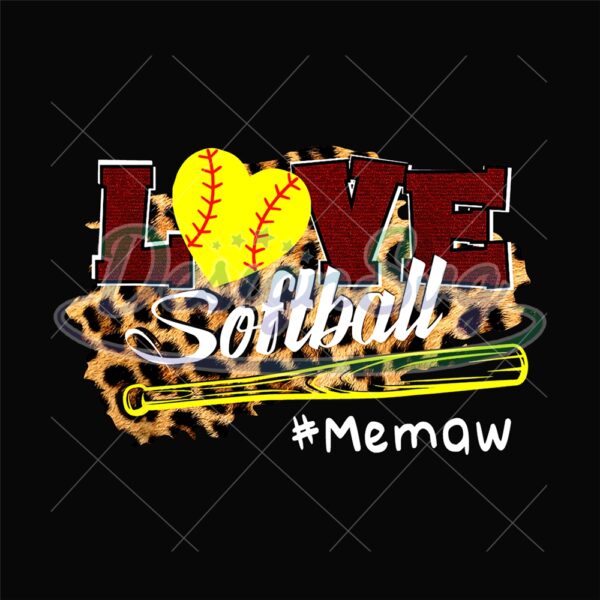 Love Memaw Leopard Softball Bat Sport PNG