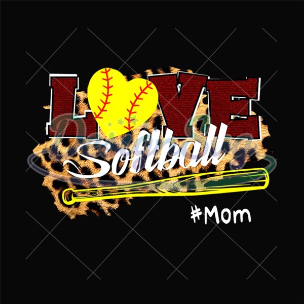 Love Softball Mom Leopard Plaid Baseball PNG