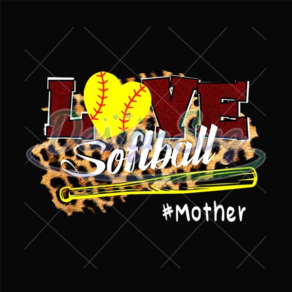 Love Softball Mother Leopard Print Baseball PNG