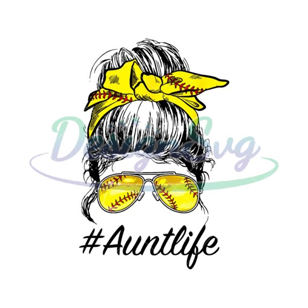 Aunt Life Messy Bun Sport Yellow Baseball PNG
