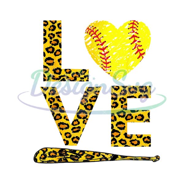Love Heart Baseball Bat Leopard Yellow Print PNG