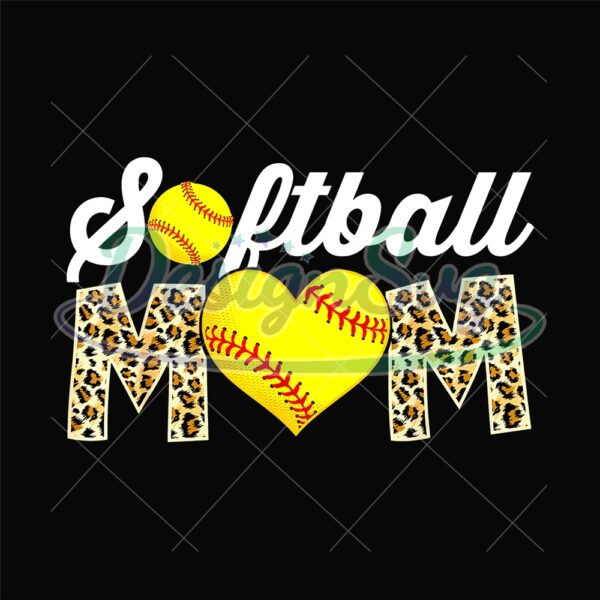 Softball Mom Heart Baseball Leopard Print PNG