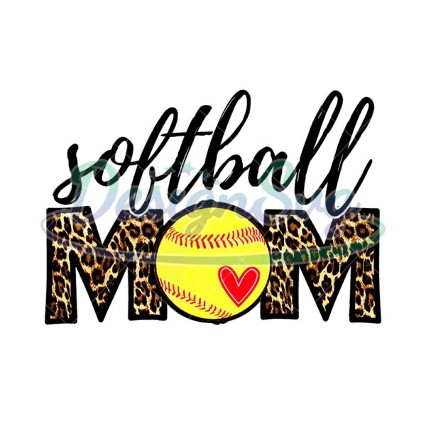 Softball Mom Leopard Plaid Heart Ball PNG