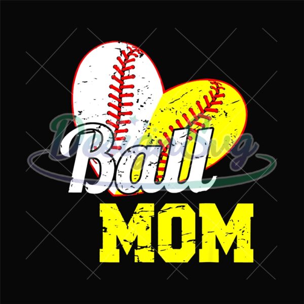 Ball Mom Funny Heart Softball Mother Day PNG