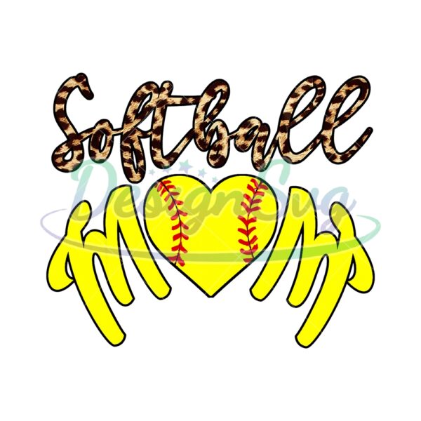 Softball Mom Leopard Yellow Baseball PNG