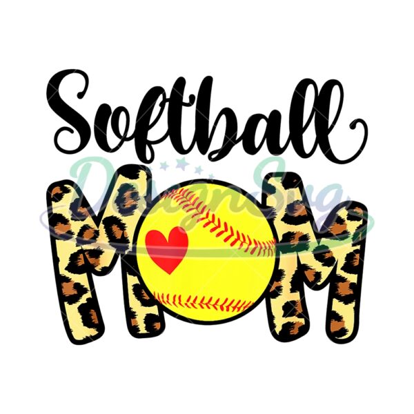 Softball Mom Heart Baseball Sport Design PNG