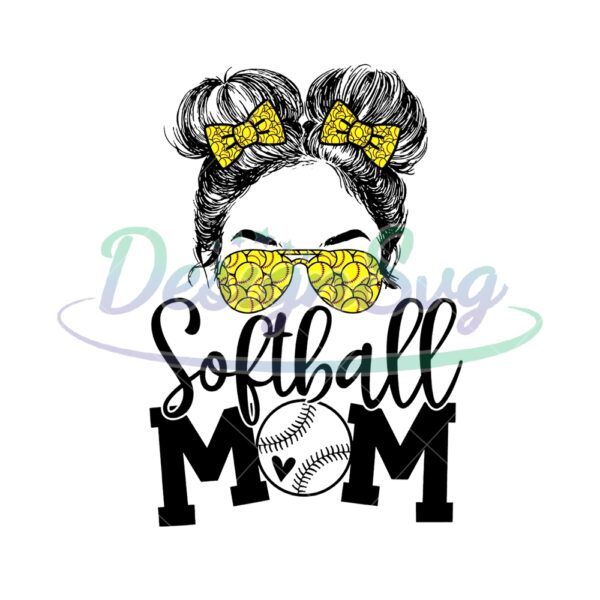 Softball Mom Cool Messy Bun Girl Baseball PNG