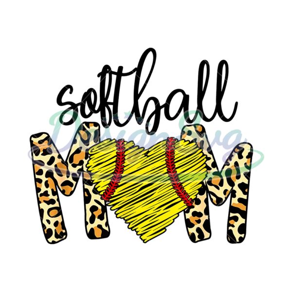 Softball Mom Heart Leopard Sublimation PNG