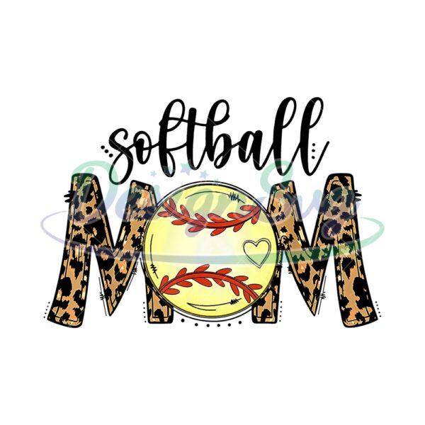 Softball Mom Leopard Print Heart Baseball PNG