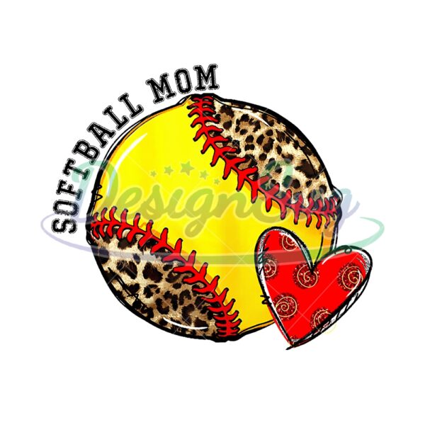 Softball Mom Heart Sport Baseball PNG