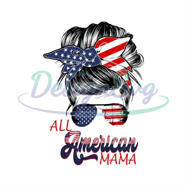 All American Mama Messy Bun Bandana PNG