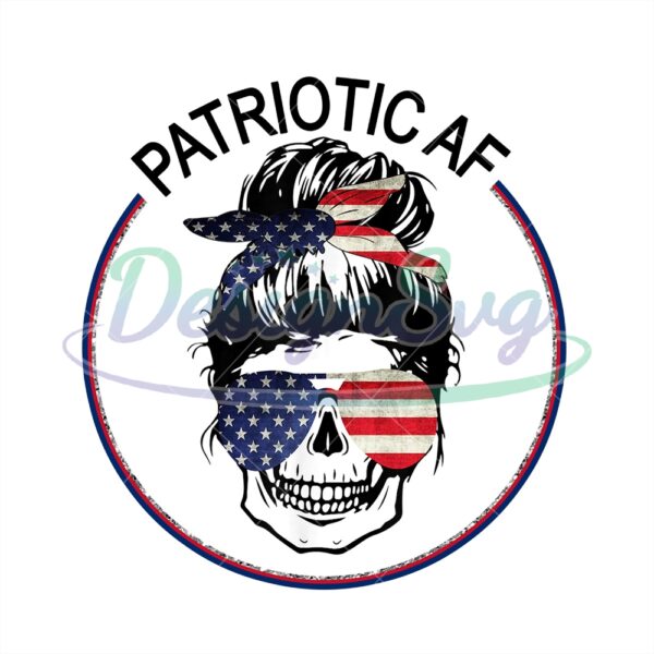 Patriotic AF Messy Bun Skull Head PNG