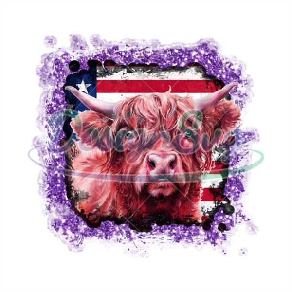 Highland Cow American Flag Patriotic PNG