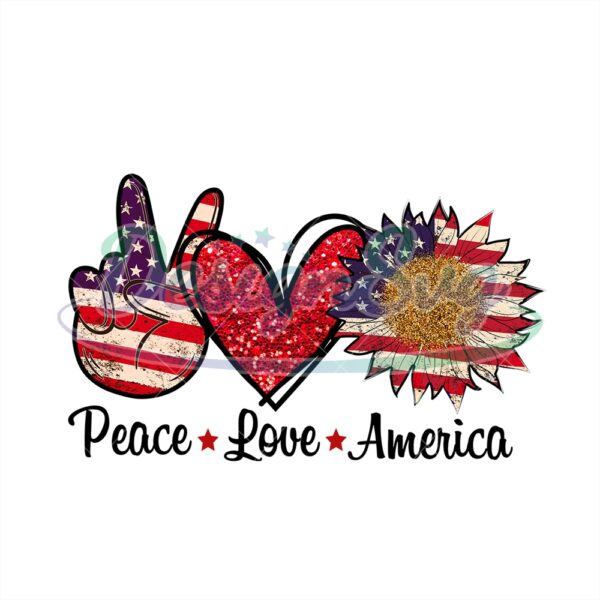 Peace Love America Flag Glitter Sunflower PNG