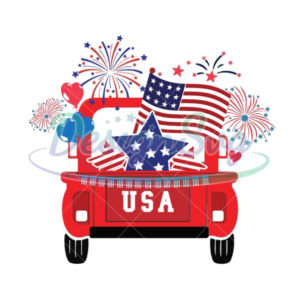 Truck Celebrating American Flag PNG