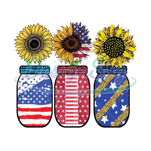 American Flag Sunflower Jar PNG