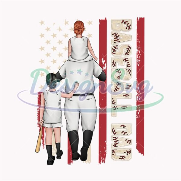 Baseball Dad US Flag Father and Daughters PNG
