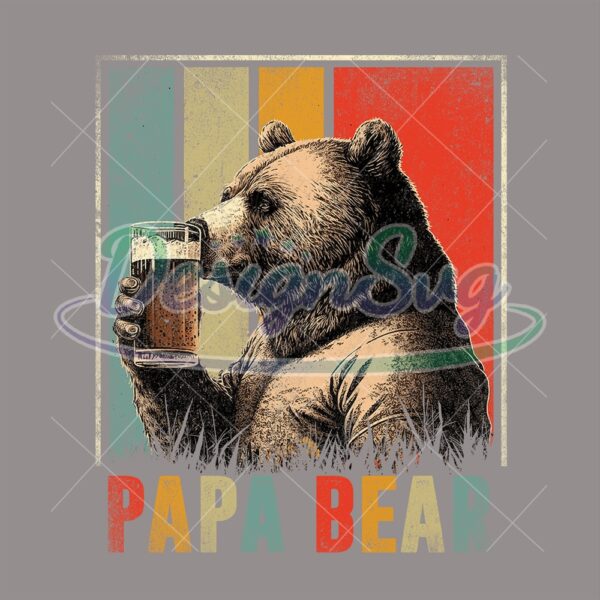 Retro Papa Bear Drinks Beer PNG