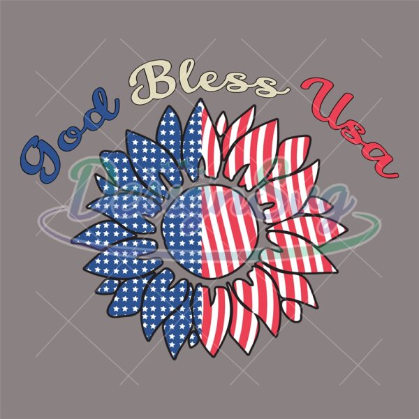 God Bless USA 4th Of July Sunflower Png