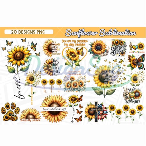sunflower-sublimation-bundle-design-png-sunshine-png-faith-love-sunflower-watercolor-png