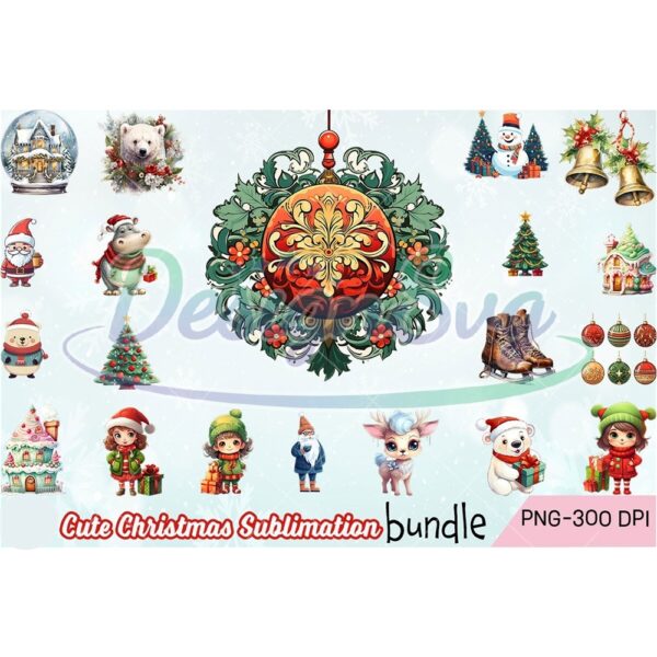 cute-christmas-sublimation-bundle-png-christmas-flower-ornaments-water-color-png-merry-christmas-png