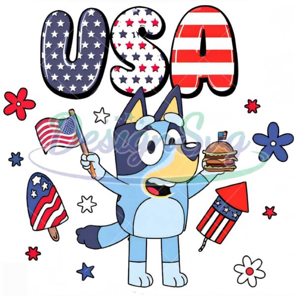 Retro Bluey USA 4th of July PNG