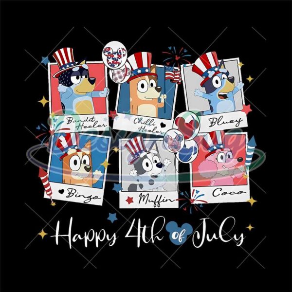 Retro Bluey Happy 4th Of July PNG
