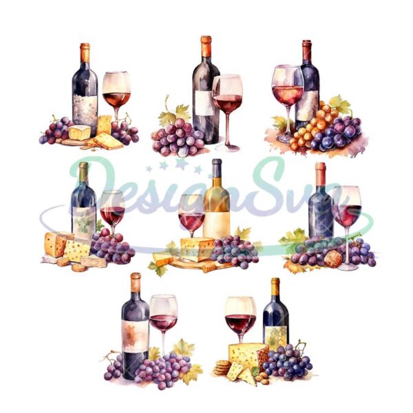 mixed-wine-watercolor-clipart-cheese-clipart-charcuterie-board-wine-watercolor-clipart
