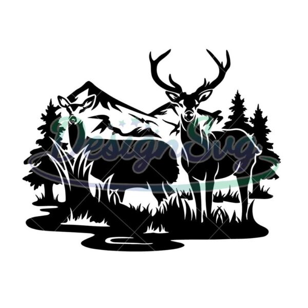 deer-in-the-forest-svg-deer-svg-deer-family-svg-deer-png-wilderness-svg-deer-mountain-svg-deer-family-silhou