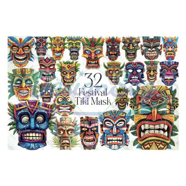 festival-tiki-mask-sublimation-bundle-hawaii-tiki-totem-masks-watercolor-png