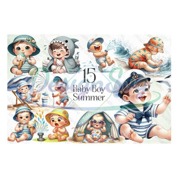 baby-boy-summer-sublimation-bundle-little-sailor-victorian-boy-clipart-watercolor-summer-png