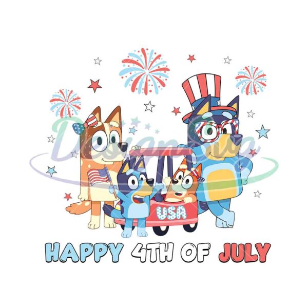 Bluey Family Happy 4th Of July PNG