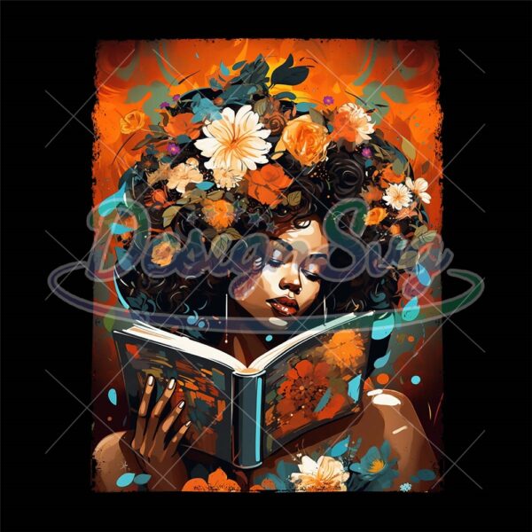 Black Girl Reading Book Colorwater Sublimation Png