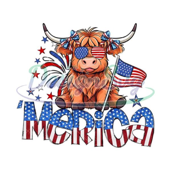Merica 4th Of July Highland Cow Png