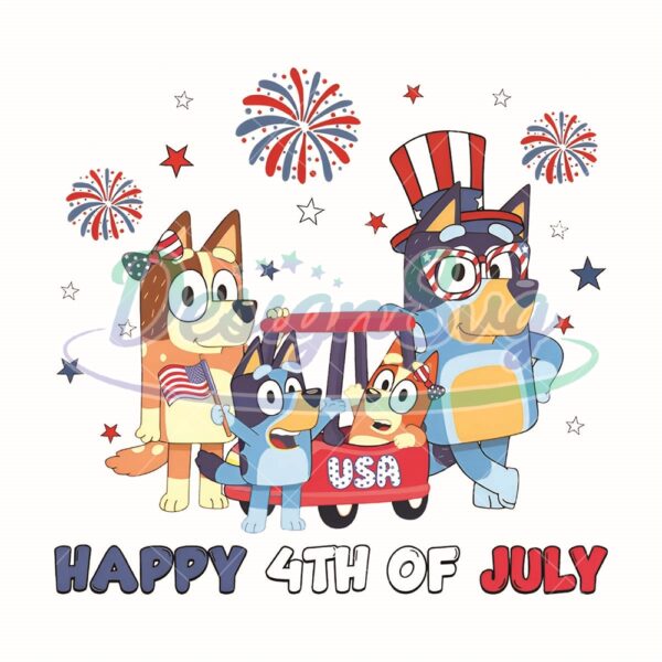 Bluey Family Happy 4th Of July Design PNG
