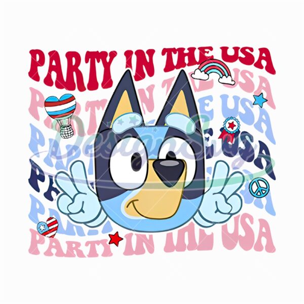 Party In The USA Bluey Design PNG