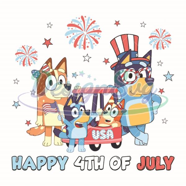 Happy 4th Of July Bluey Family Sublimation Png