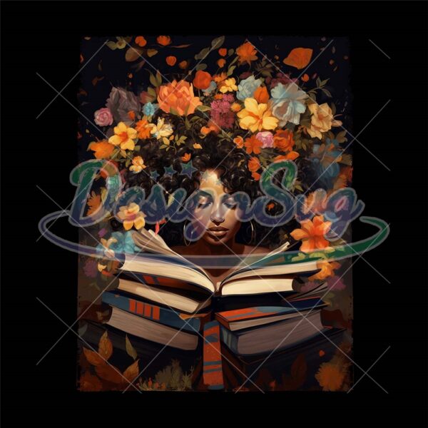 floral-black-girl-reading-book-sublimation-png