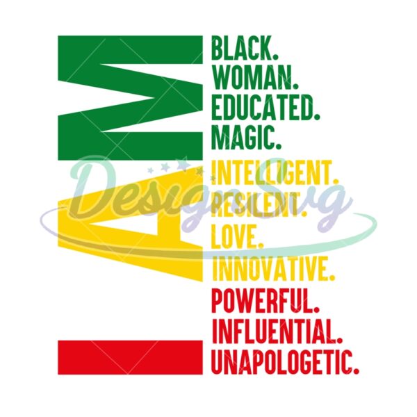 I Am Black Woman Educated Magic Design Png