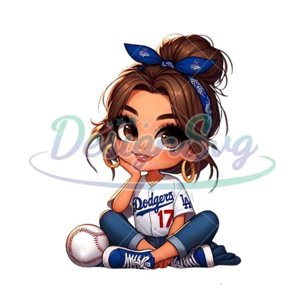 cartoon-girl-baseball-fan-dodgers-brown-hair-brown-eyes-png-sublimation-digital-design-download-dtf-print