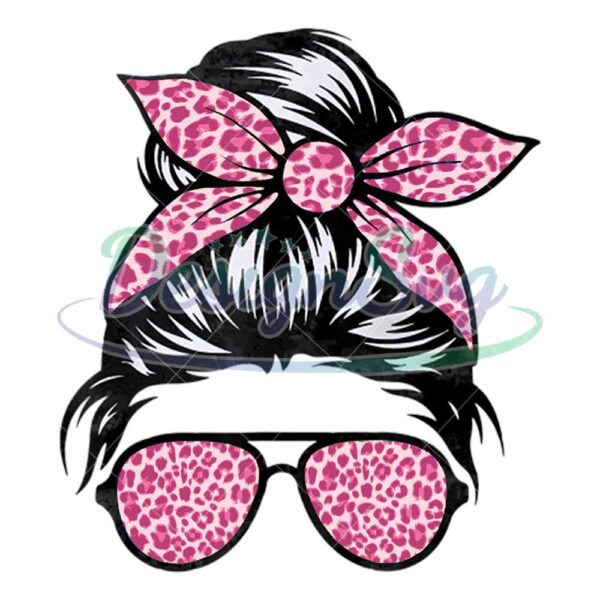 pink-leopard-print-messy-bun-girl-png