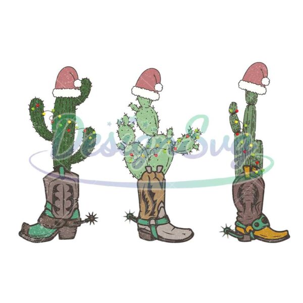 christmas-santa-hat-western-cactus-wearing-boots-png
