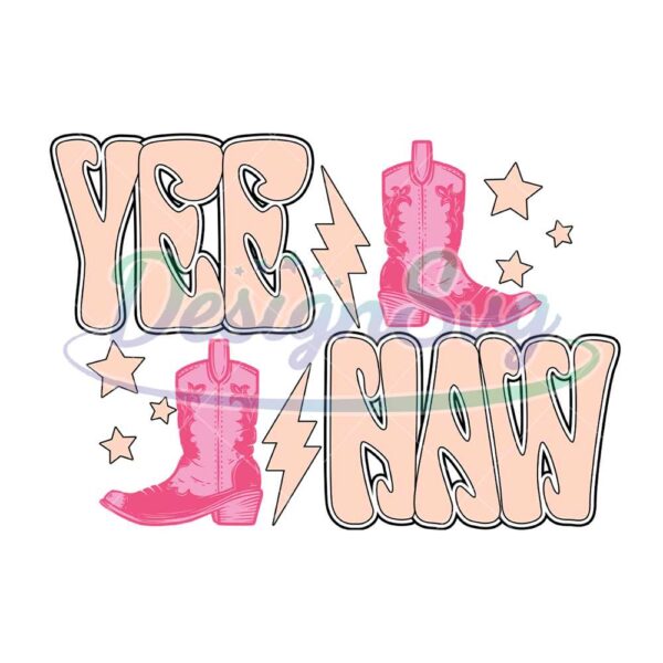 yee-haw-groovy-retro-western-pink-boots-png