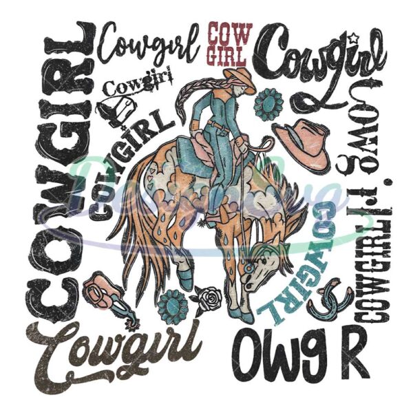 vintage-wild-west-rodeo-cowgirl-doodle-png