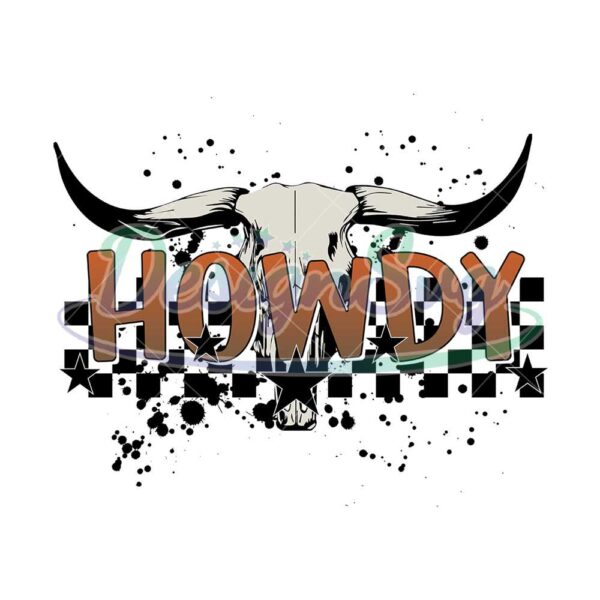 howdy-wild-west-bull-skull-checkered-png