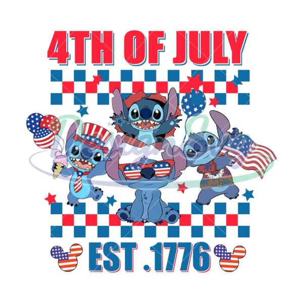 Stitch 4th Of July Est 1776 PNG