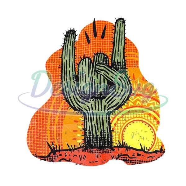 howdy-cactus-rock-and-roll-cool-hand-png