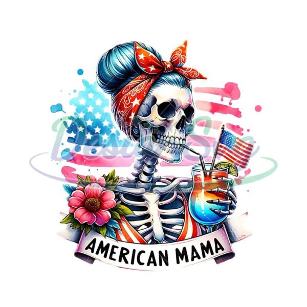 4th Of July Skeleton American Mama PNG